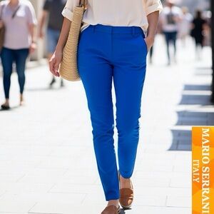 100% Linen Mario Serrani Blue Skinny Pants